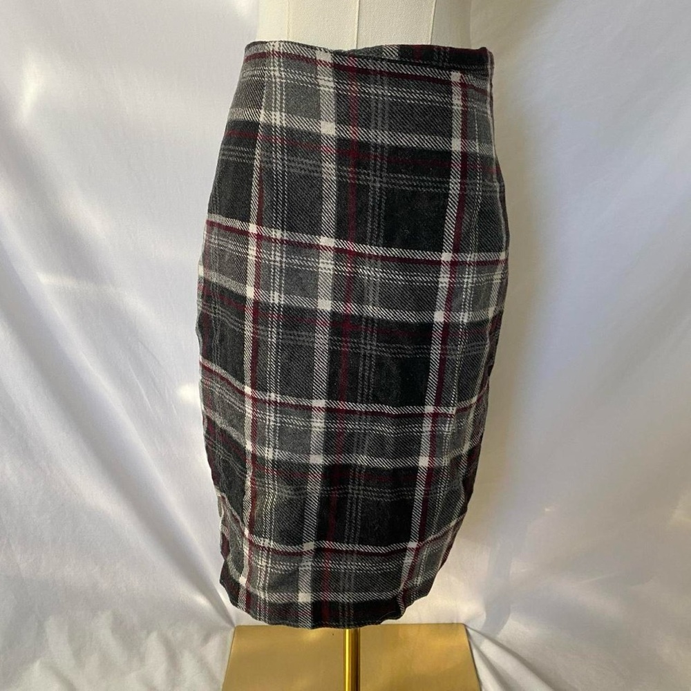 35th and 10th vintage grey red black plaid midi slim skirt size 8 retro 90s‎